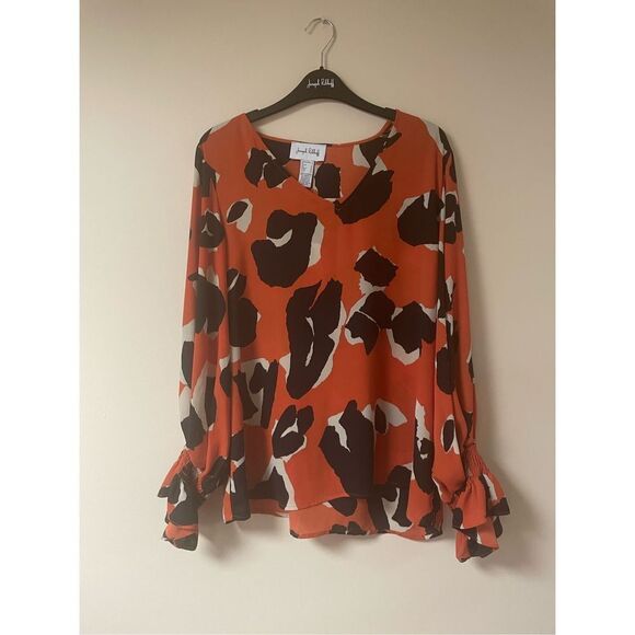 Brand New Joseph Ribkoff Women’s 10 Multi Color Print Jersey Blouse Top Orange - Picture 1 of 7